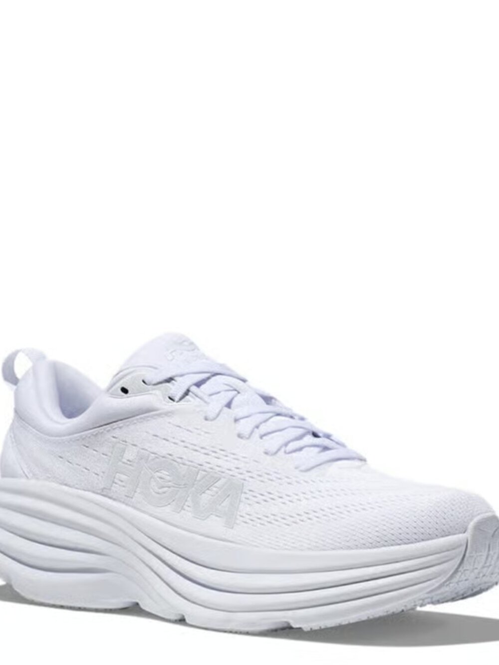 Hoka One One Bondi 8 Men's White Lace-Up Mesh Running Shoes Size 13 inches